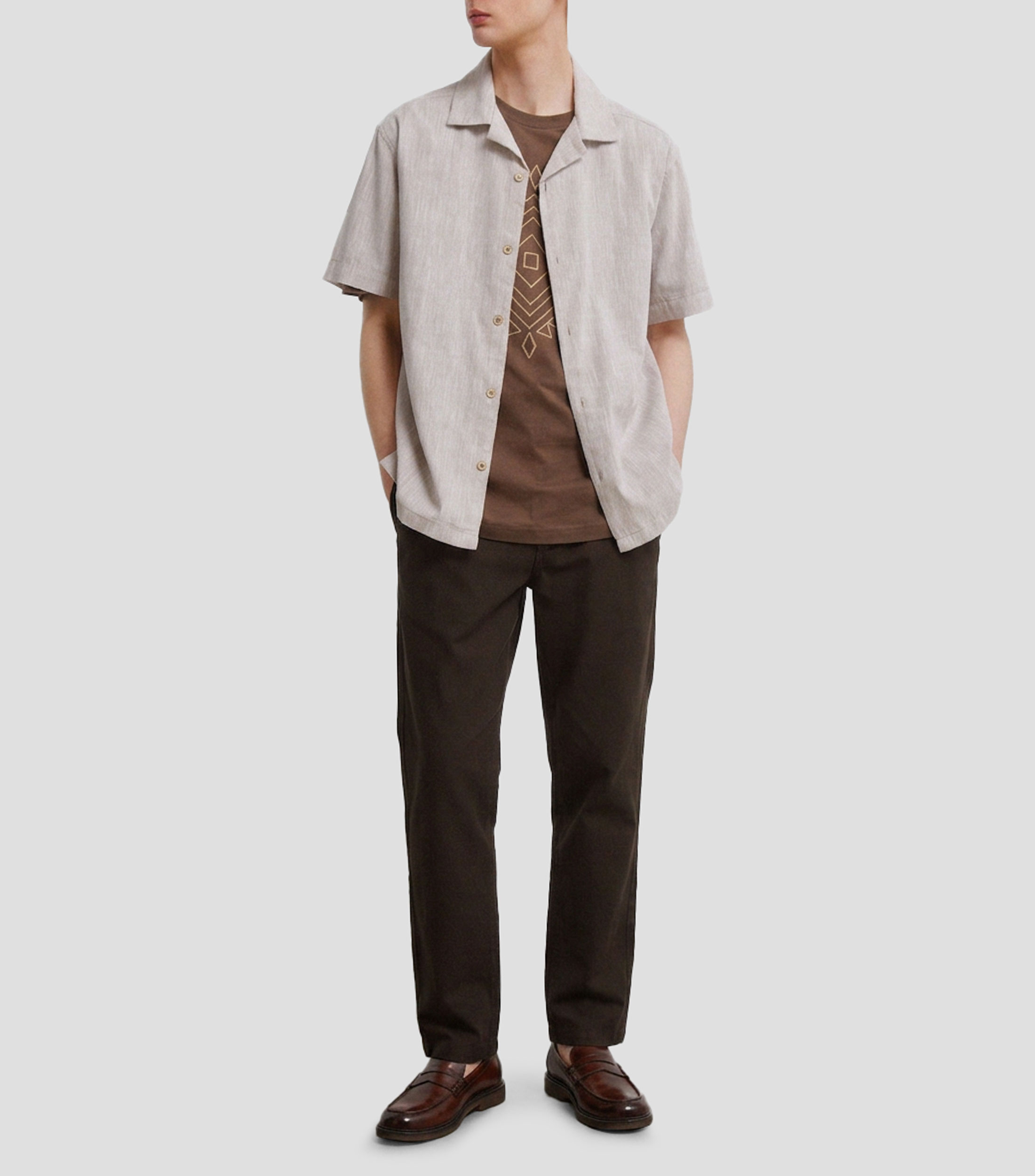 Camisa jaspeada manga corta Hombre